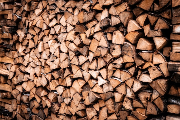 Fond de bois de chauffage texturé de bois haché pour allumer et chauffer la maison