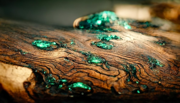 Fond en bois et époxy vert Vieil arbre Illustration 3D