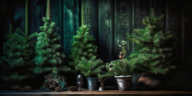 Un fond de bois noir avec des sapins dessus