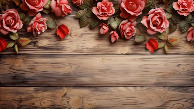 Fond en bois avec des roses