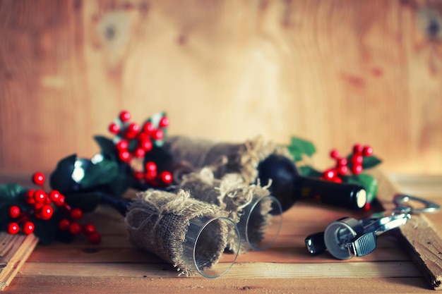 Fond en bois de verre de vin tonique