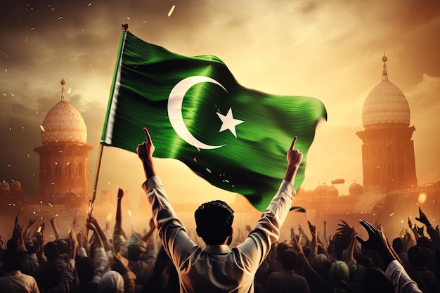 Fond de bokeh drapeau pakistanais avec le symbole islamique de victoire IA générative