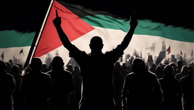 Photo fond de bokeh de drapeau palestinien avec le symbole islamique de la victoire