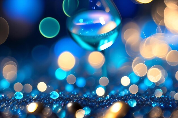 Fond bokeh à paillettes saphir Non focalisé, bleu sarcelle et or scintillant