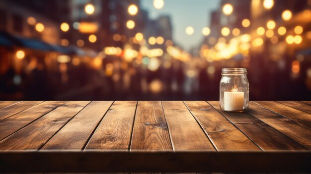 fond bokeh de table en bois vide