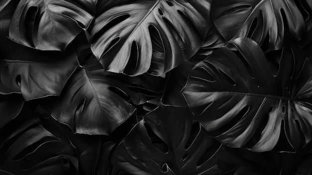 Fond botanique noir Monstera papier peint décoratif sombre avec des feuilles botaniques pour la décoration du spa