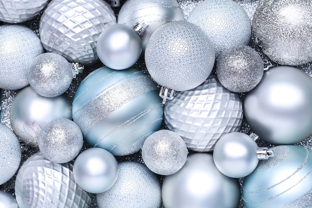 Photo fond de boules de noël en argent