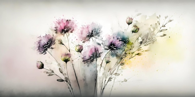 Fond de bouquet de fleurs aquarelle découpées. Végétation fantastique aux couleurs pastel. AI généré