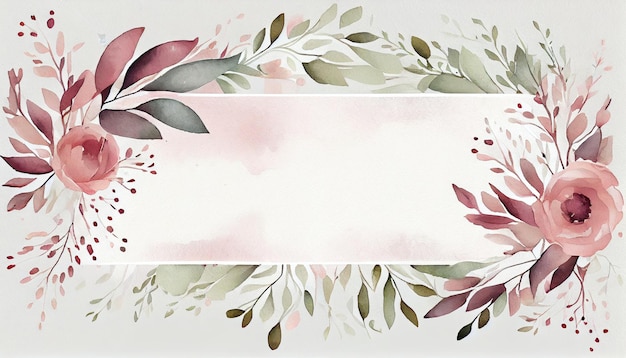 Fond de cadre belle illustration florale aquarelle avec espace vide AI générative