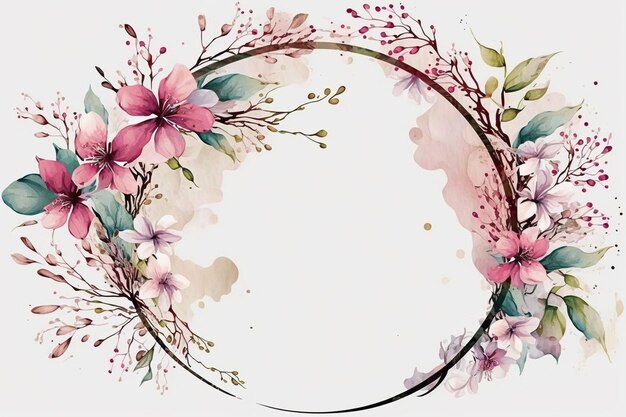 Photo fond de cadre cercle floral aquarelle rose
