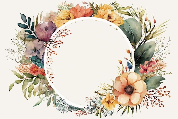 Fond de cadre cercle floral aquarelle