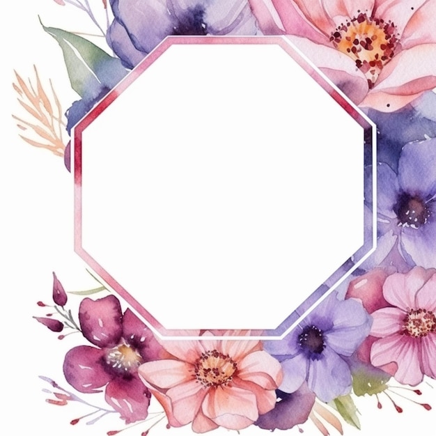 Fond de cadre de fleur en effet aquarelle avec un espace vide pour le texte