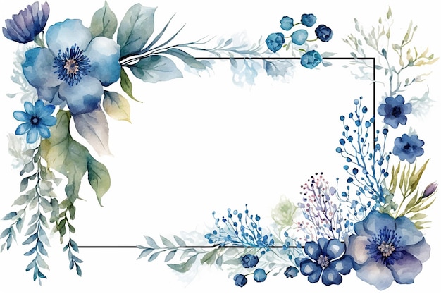 Fond de cadre fleurs aquarelle bleue