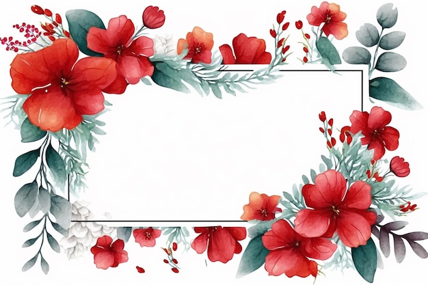 Fond de cadre floral aquarelle rouge