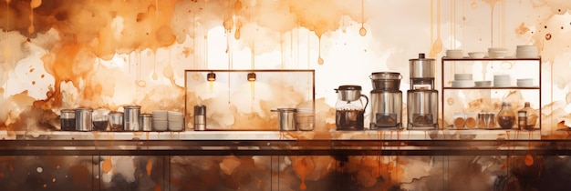 Fond de café aquarelle AI générative