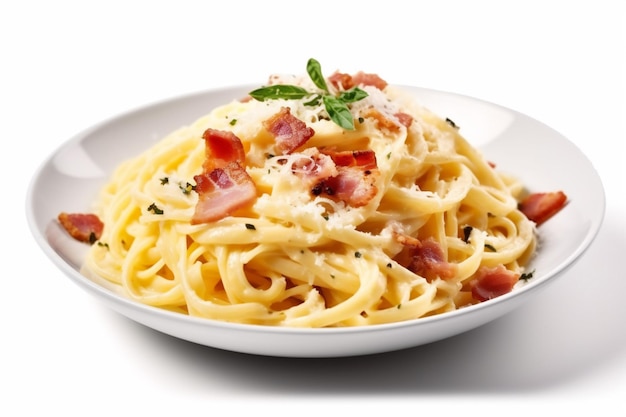 Fond carbonara assiette de pâtes spaghetti italiennes nourriture isolée fromage délicieux déjeuner IA générative