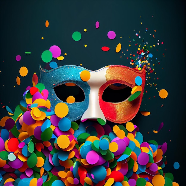 Fond de carnaval avec masque serpentine et confettis Composition de fête festive réaliste Happy Purim