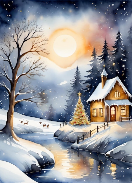 Fond de carte de voeux aquarelle Noël hiver illustration