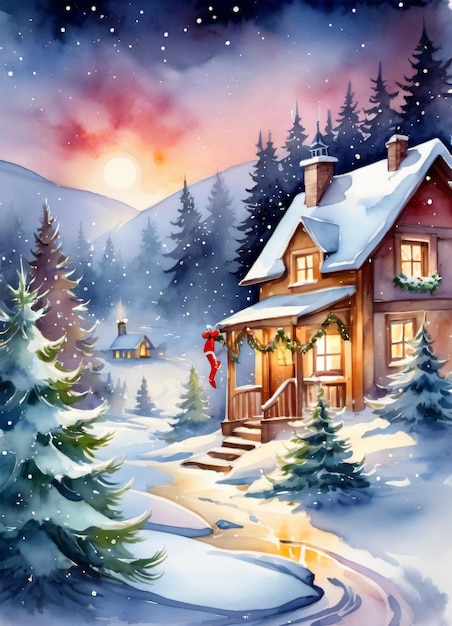 Fond de carte de voeux aquarelle Noël hiver illustration