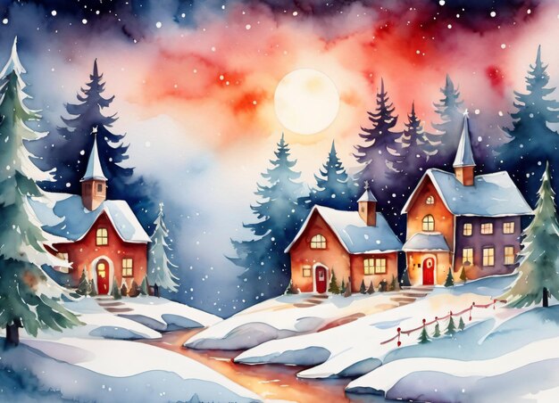 Fond de carte de voeux aquarelle Noël hiver illustration