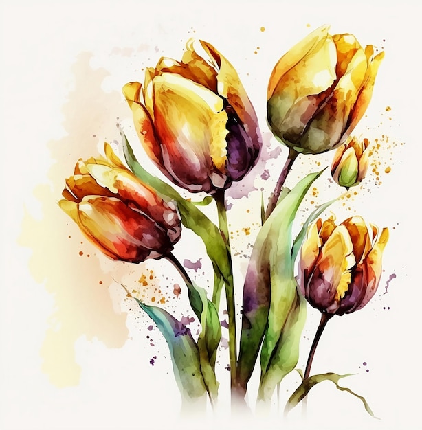 Fond de carte de voeux illustration fleurs tulipe aquarelle réaliste