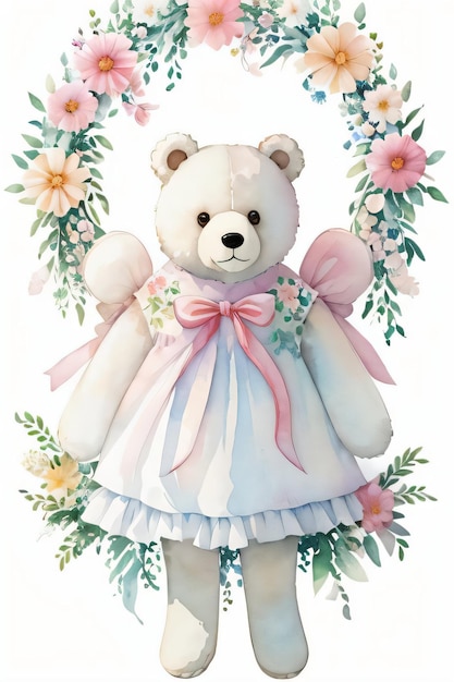 Fond de carte de voeux de mariage ou d'anniversaire aquarelle avec ours en peluche