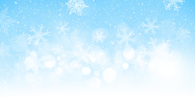 Fond de carte de vœux de Noël avec du gel de neige sur fond bleu avec bokeh