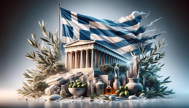 Fond de la célébration du jour de l'indépendance grecque avec des symboles nationaux