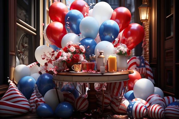 Fond de célébration de la fête de l'indépendance de l'Amérique avec des ballons de fête générative ai