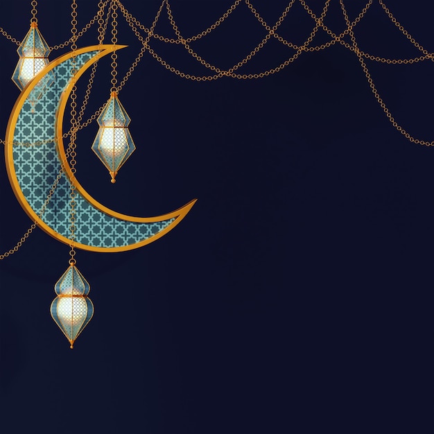 Photo fond de célébration islamique avec lampe et lune