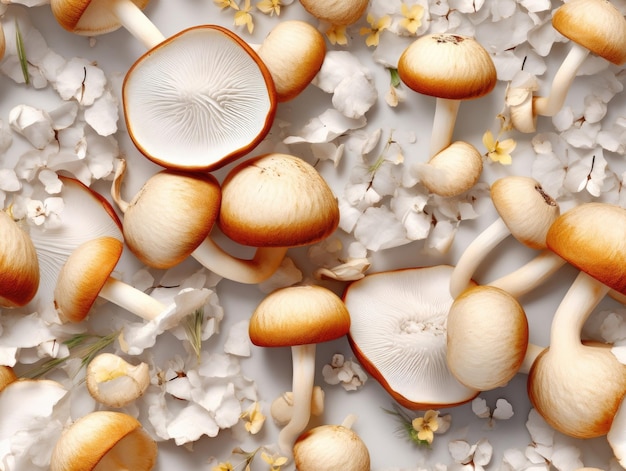 Fond de champignons blancs en tant qu'IA générative de tuiles sans couture