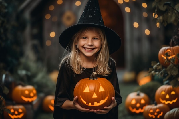 Fond de château d'Halloween avec des bougies de citrouilles effrayantes dans le cimetière la nuit