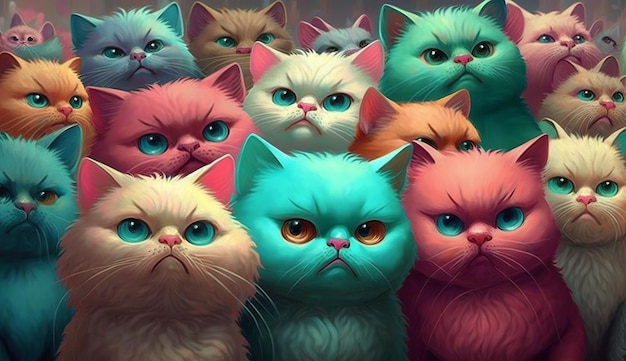 fond avec des chats multicolores en colère Generative AI