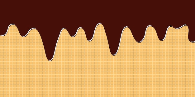 Fond de chocolat brun foncé et de gaufres avec des lignes de grille orange de style dessin animé en arrière-plan