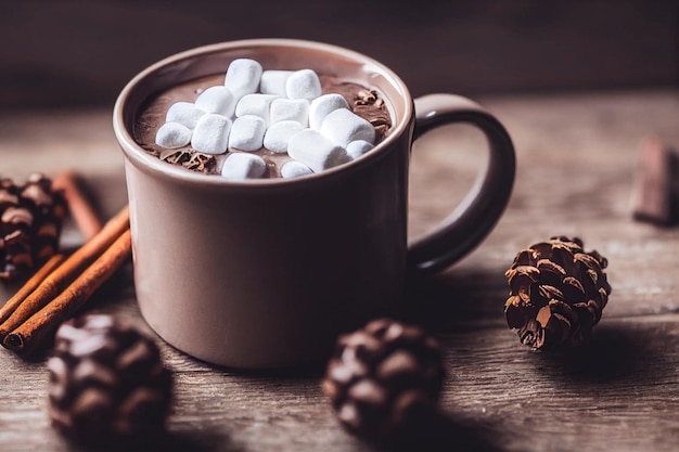 Une Tasse De Chocolat Chaud Avec Du Guimauve Fondant Et Un Bonhomme De  Neige Pour Garnir La Boisson De Saison