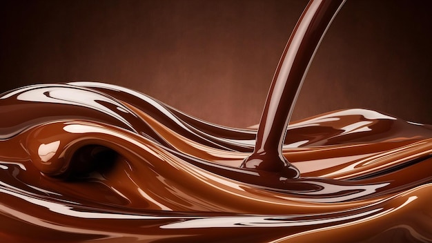 Photo le fond de chocolat est versé, le sirop de cacao coule, formant des ondulations.