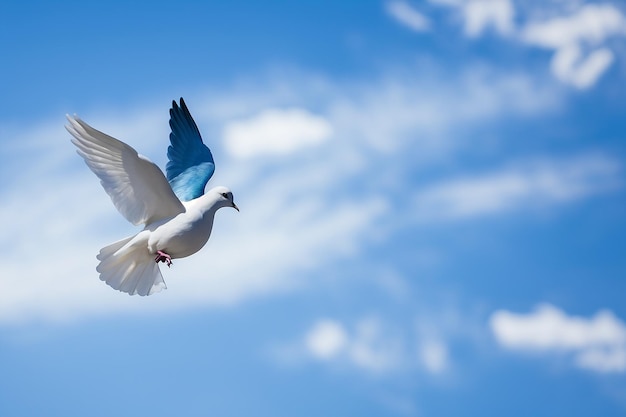 Fond de ciel bleu avec colombe symbole de paix Illustration AI générative