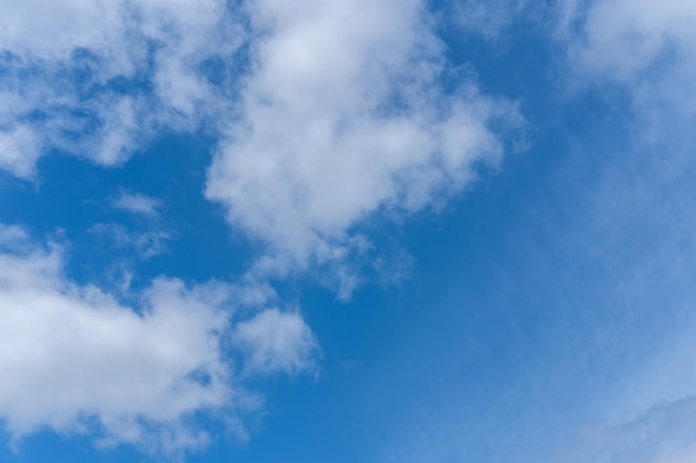 Fond de ciel bleu avec des cumulus blancs duveteux Panorama de nuages blancs duveteux dans le ciel bleu Beau vaste ciel bleu avec d'étonnants cumulus dispersés