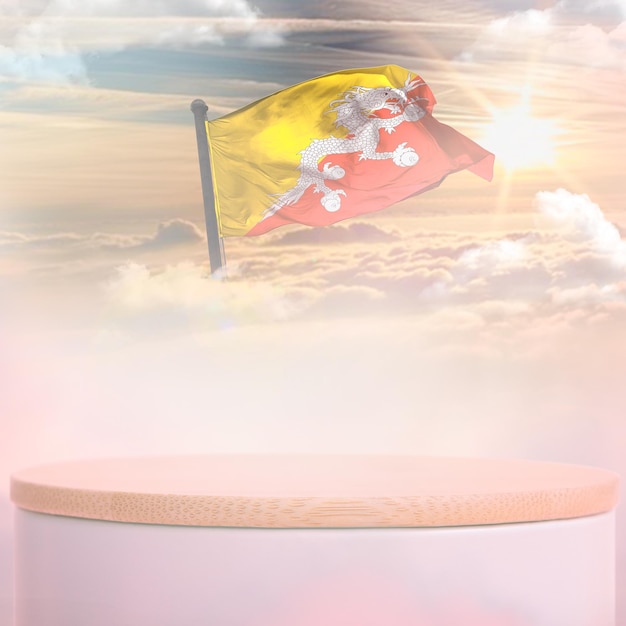 Un fond de ciel de nuage de podium de drapeau du bhoutan