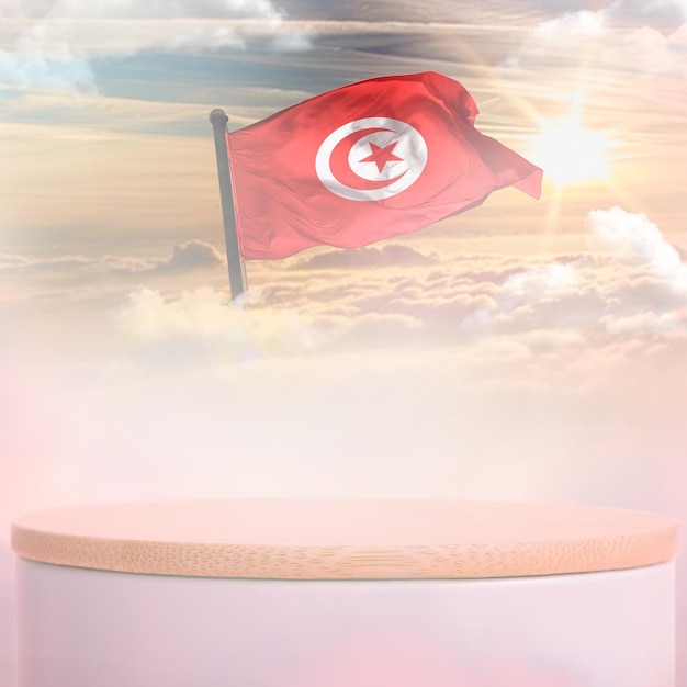 Un fond de ciel de nuage de podium de drapeau de la Tunisie