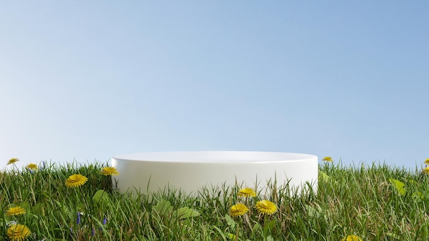 Fond de ciel avec podium blanc pour la présentation du produit