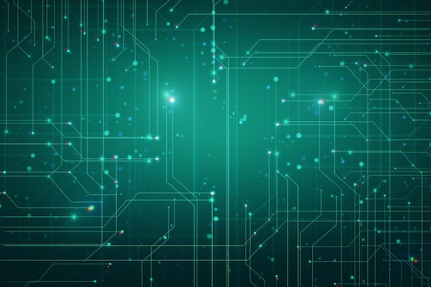 Fond de circuit créatif avec cercles et lignes lumineux Puce et concept d'ingénierie rendu 3D