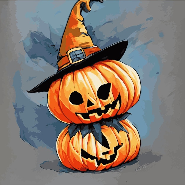 Fond de citrouille Halloween drôle avec chapeau sa tête style fantaisie Illustration vectorielle pour l'impression d'affiches de cartes postales