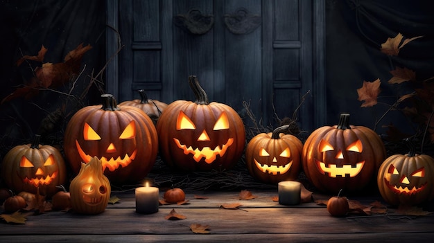 fond de citrouilles d'Halloween effrayantes avec des lumières orange