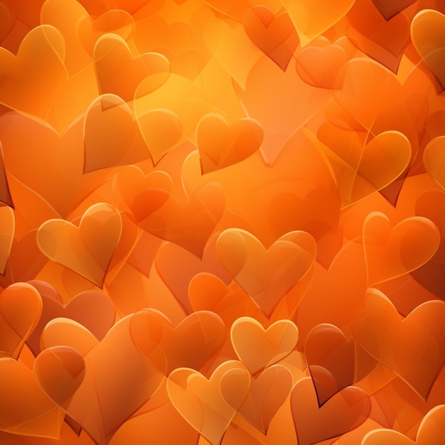 Fond de coeurs orange et orange avec le mot amour dessus