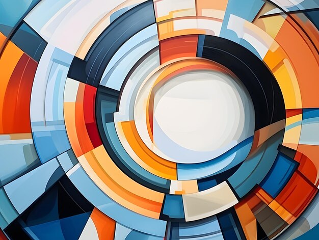 Fond coloré abstrait avec des cercles concentriques rendus de formes géométriques chaotiques