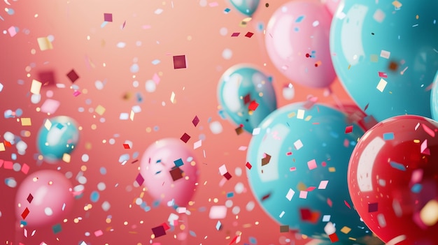 Un fond coloré avec beaucoup de ballons et de confettis