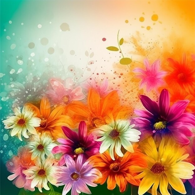 Un fond coloré avec un bouquet de fleurs générative ai