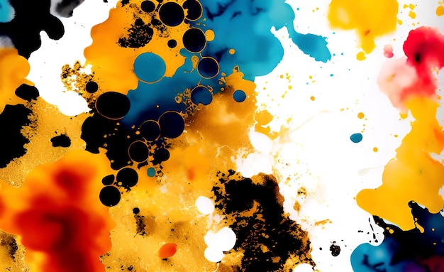 Un fond coloré avec des éclaboussures de peinture bleue et orange.