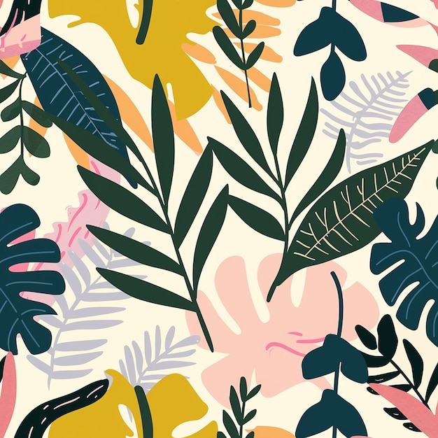 un fond coloré avec des feuilles et des fleurs de différentes couleurs